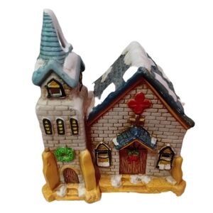 Festive Village Church with Gold and Gray Accents